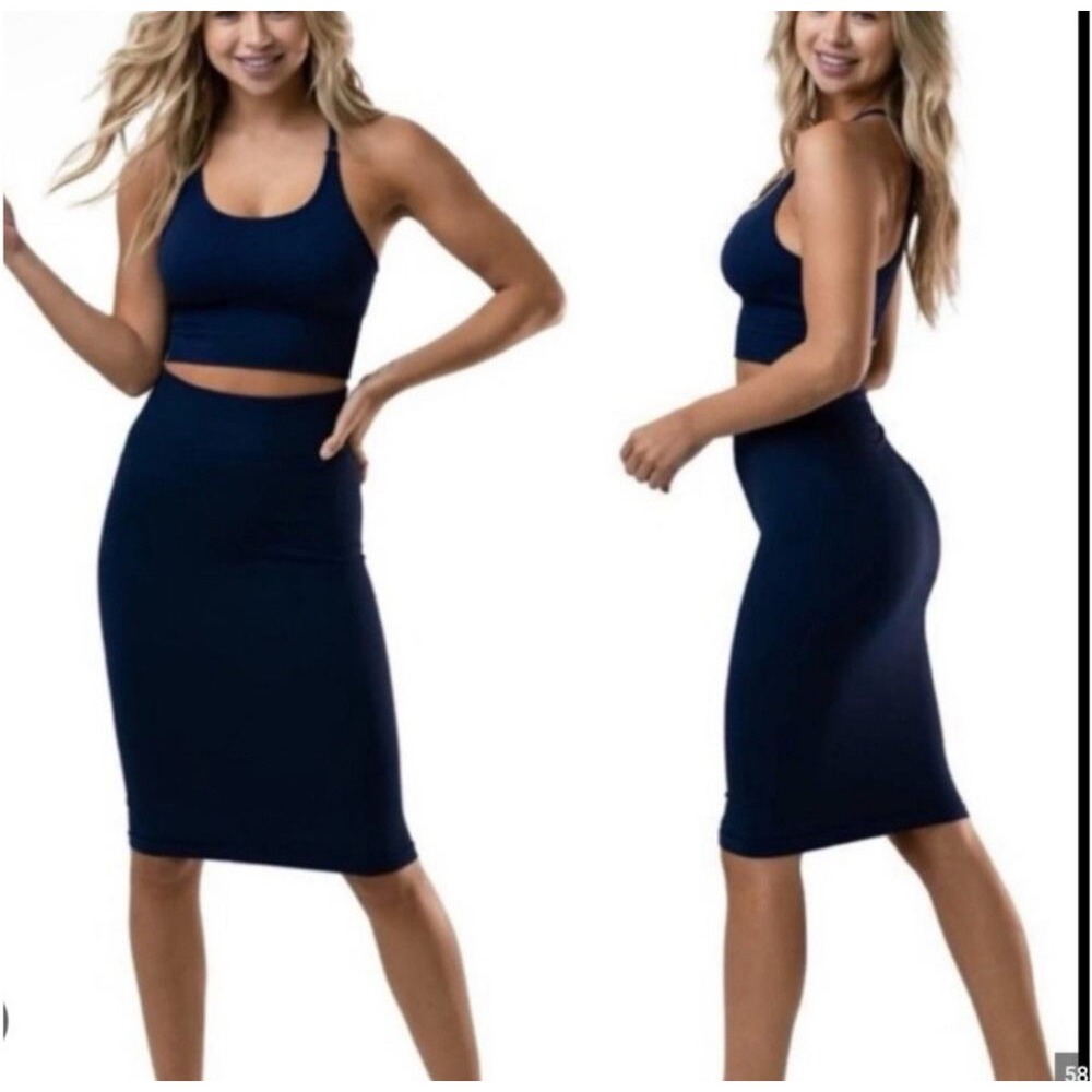 Balance Athletica Vitality Stretch Womens Straight Pencil Skirt Medium Navy Blue
